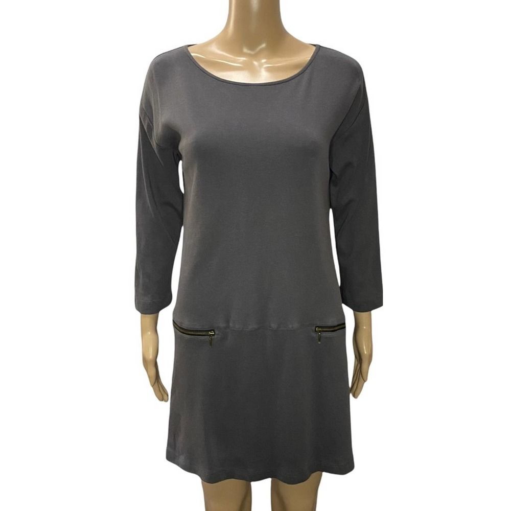 Soft Surroundings Moda Gray Cotton Tunic Zipper Pockets Top Size Small